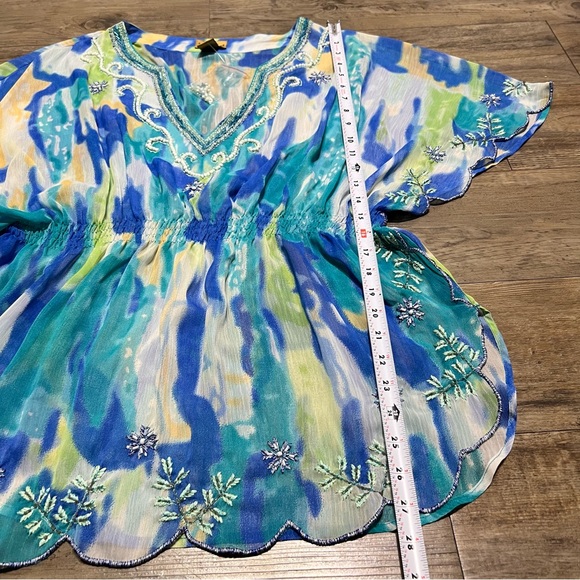 NWOT Midnight Velvet Sheer Tunic Top XL Multi Beaded Embroidered V-Neck - Picture 16 of 16